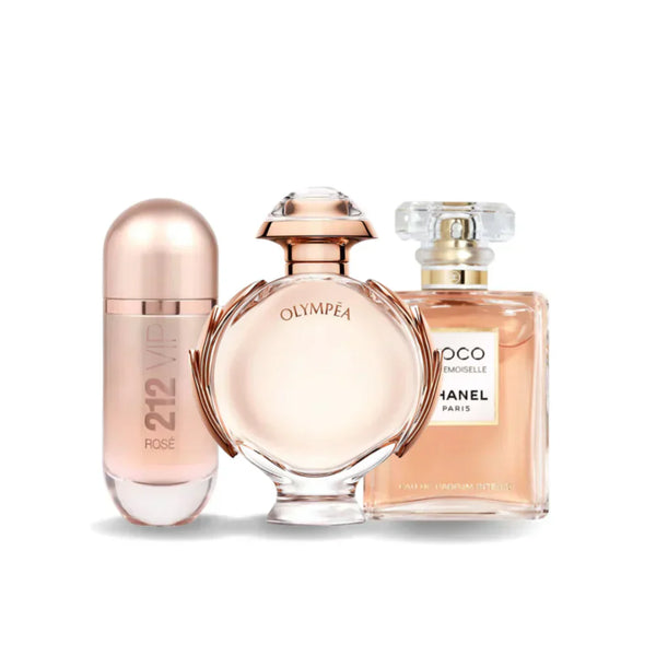 Carolina Herrera 212 VIP Rosé, Paco Rabanne Olympéa et Chanel COCO Mademoiselle