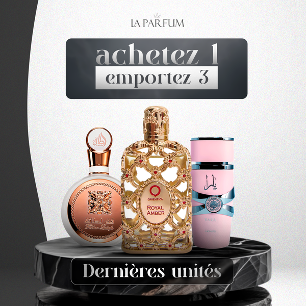 PROMOTION ACHETEZ 1 RECEVEZ 3 - Lattafa Yara, Fakhar et Royal Amber - Offre de Noël - 30/80/300ml chacun 