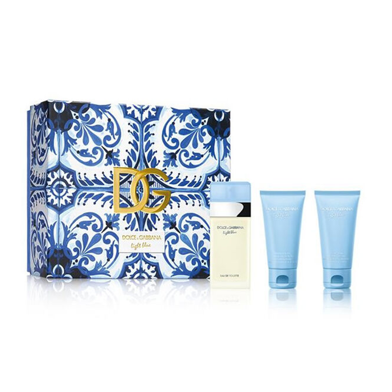 Coffret cadeau de parfum pour femme Dolce &amp; Gabbana Light Blue Eau de Toilette Spray (50 ml) avec gel douche + crème pour le corps