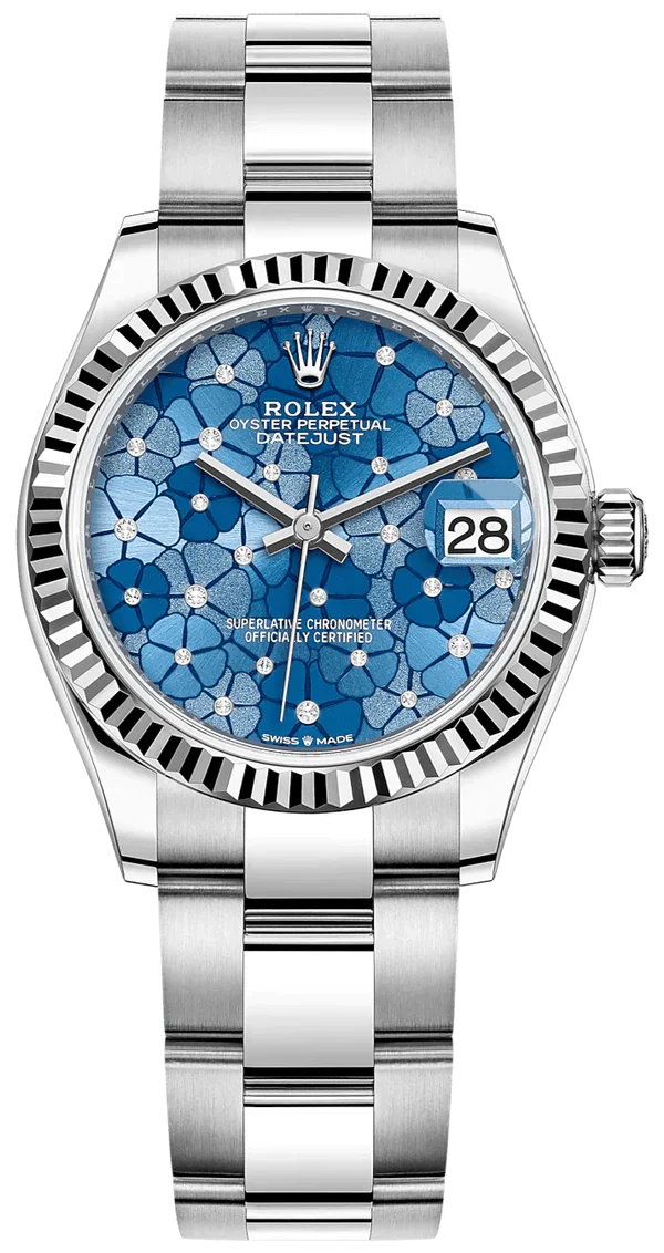 Rolex Oyster Datejust Bleu Floral Feminino Automatique